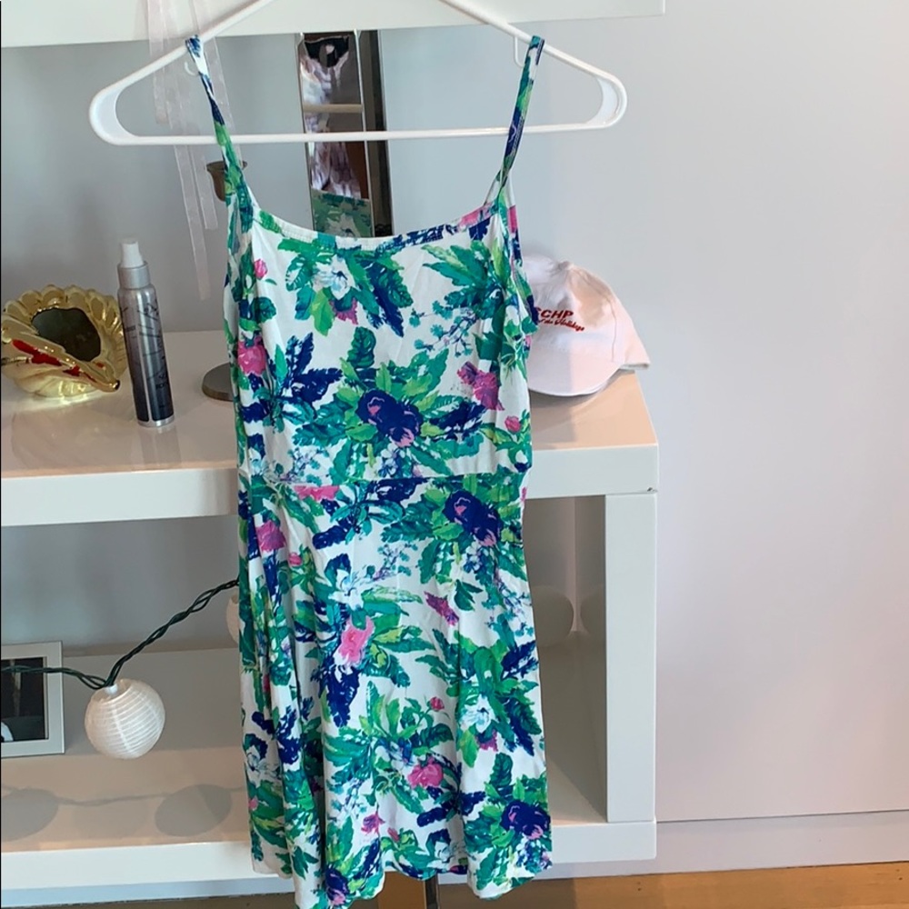 Tropical print spaghetti strap sundress